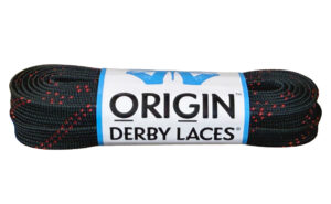 Black with Two Red Tracer - 130 inch (330 cm) ORIGIN by Derby Laces Waxed 1cm Wide Hockey Lace for Skating, Boots, and Roller Derby